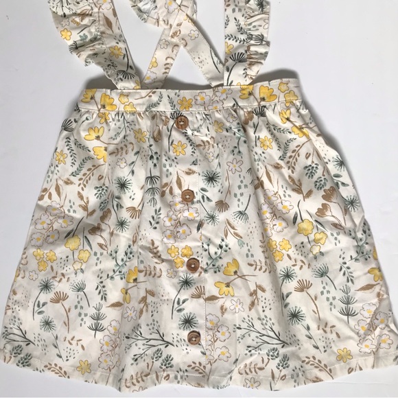 WONDER NATION Whimsical Floral Print Apron Style Skirt Ruffle Strap Jumper Dress - Picture 3 of 5